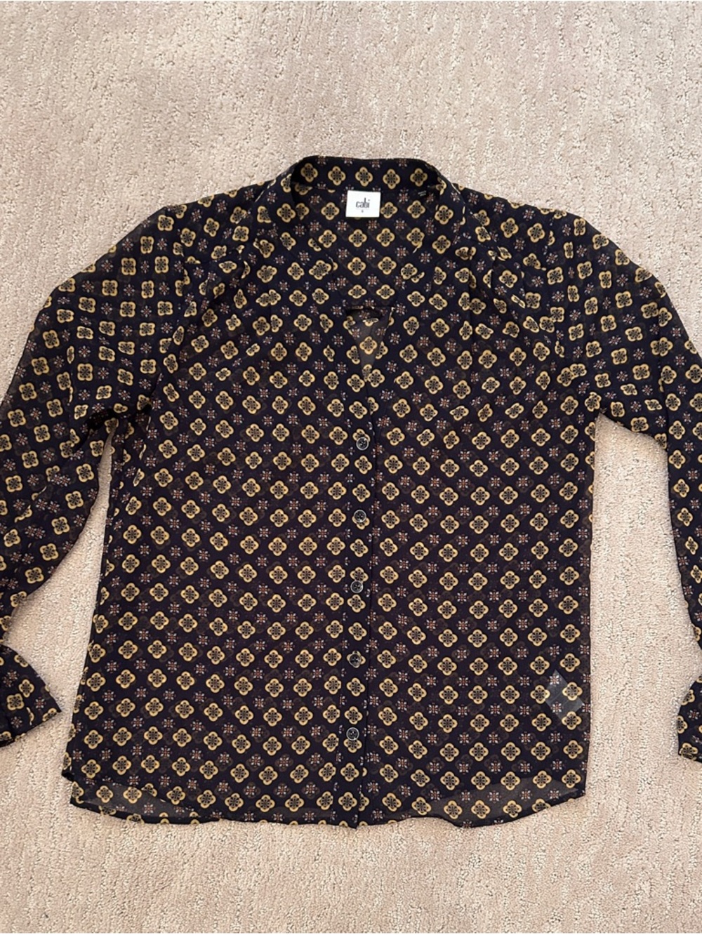 CAbi Black Button-Up Shirt with Gold Geometric Print